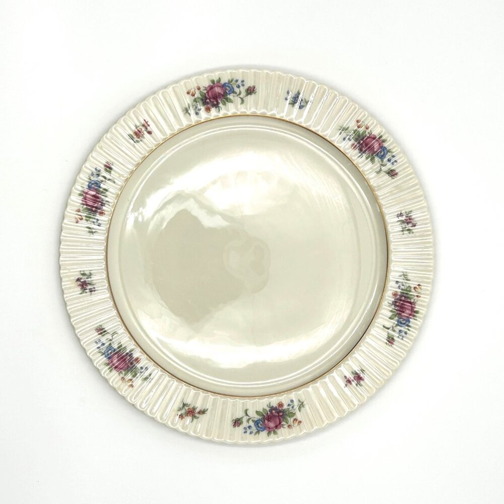12.5” Vintage Floral Lenox Platter With Ribbed Edges & Gold Trim - Granny Cottag